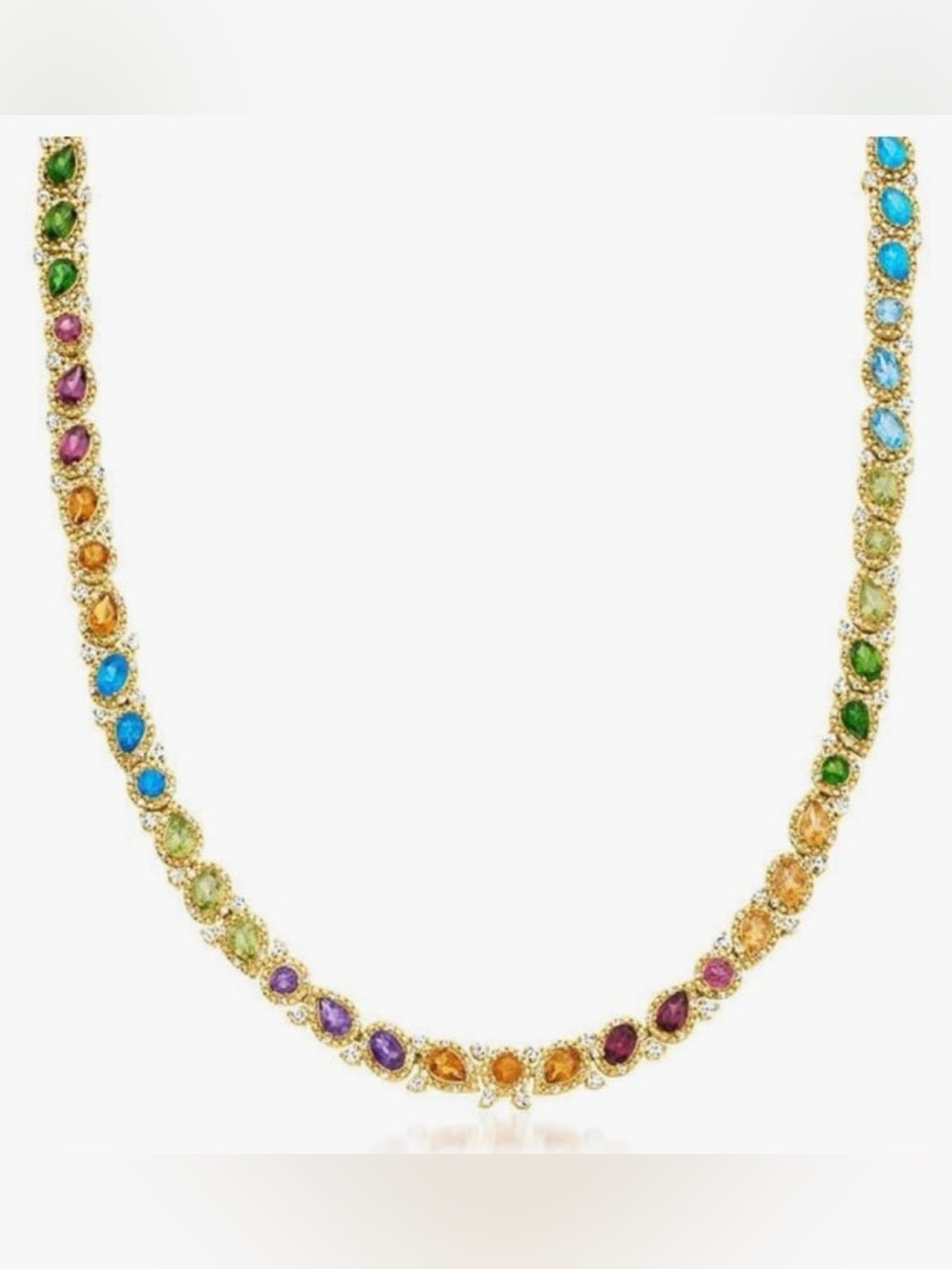 Set Gold-Tone Multicolor Teardrop Gemstone Necklace and cuff bracelet